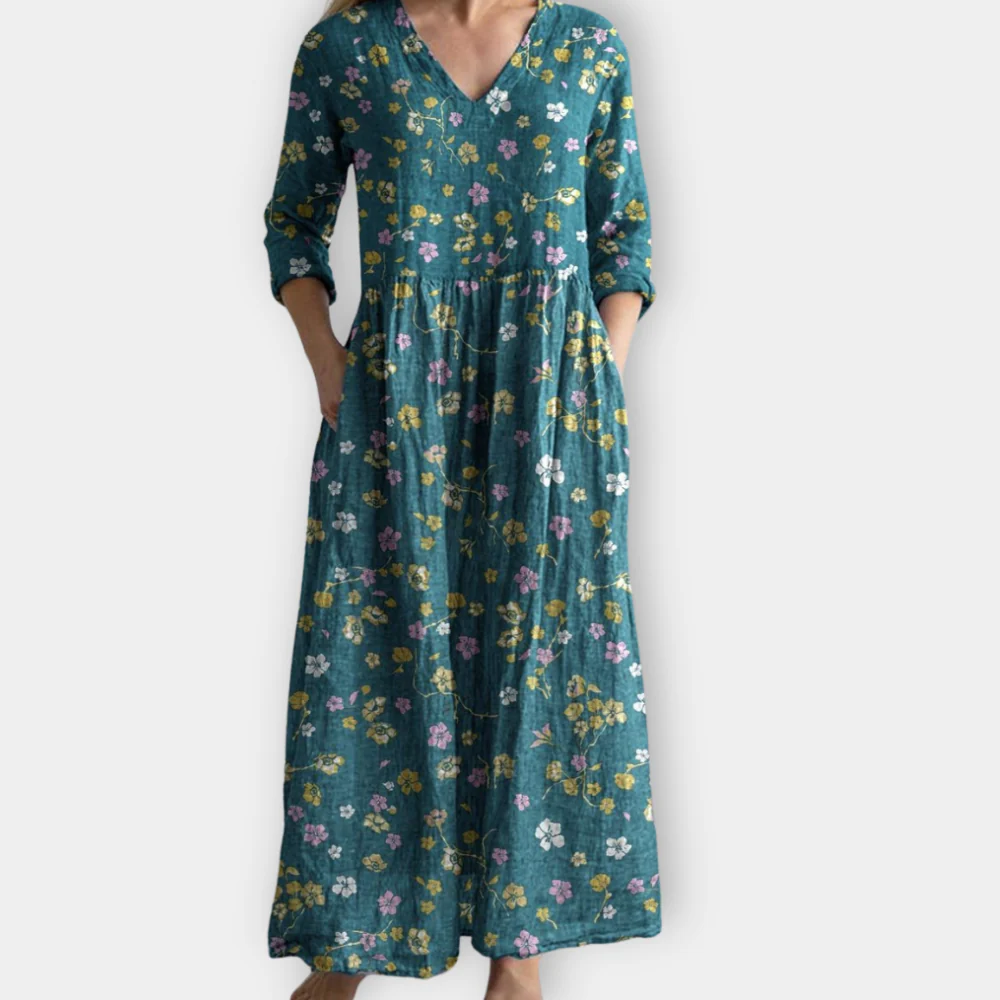 Boho Maxi Dress - Flowy V Neck Summer Maxi Dress for Women | Lightweight & Comfortable