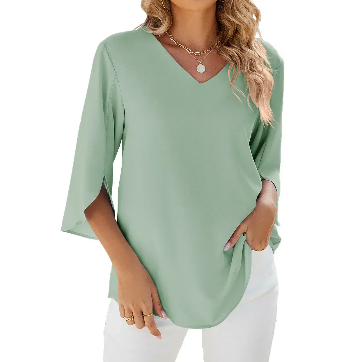 V-Neck Blouse - Lightweight Summer Blouse | Comfortable Polyester Fabric Top