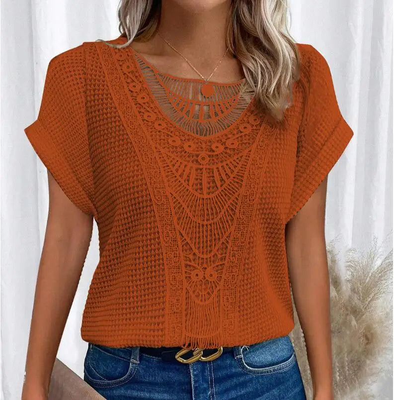 Boho Style Top - Relaxed Fit Blouse with Lace Detail | Comfortable Summer Wear