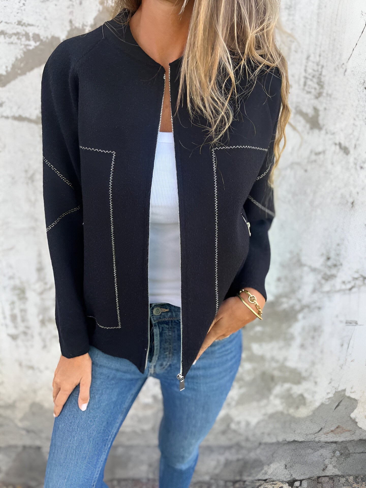 Women's Jacket - Stylish Zip Up Casual Spring Jacket With Pockets