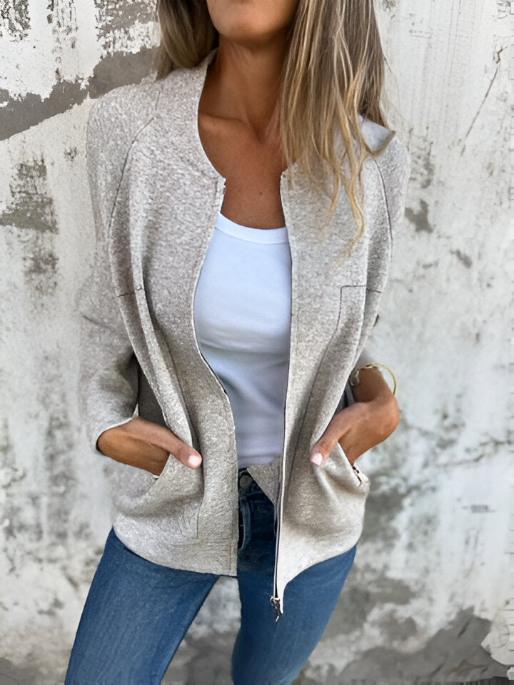 Women's Jacket - Stylish Zip Up Casual Spring Jacket With Pockets