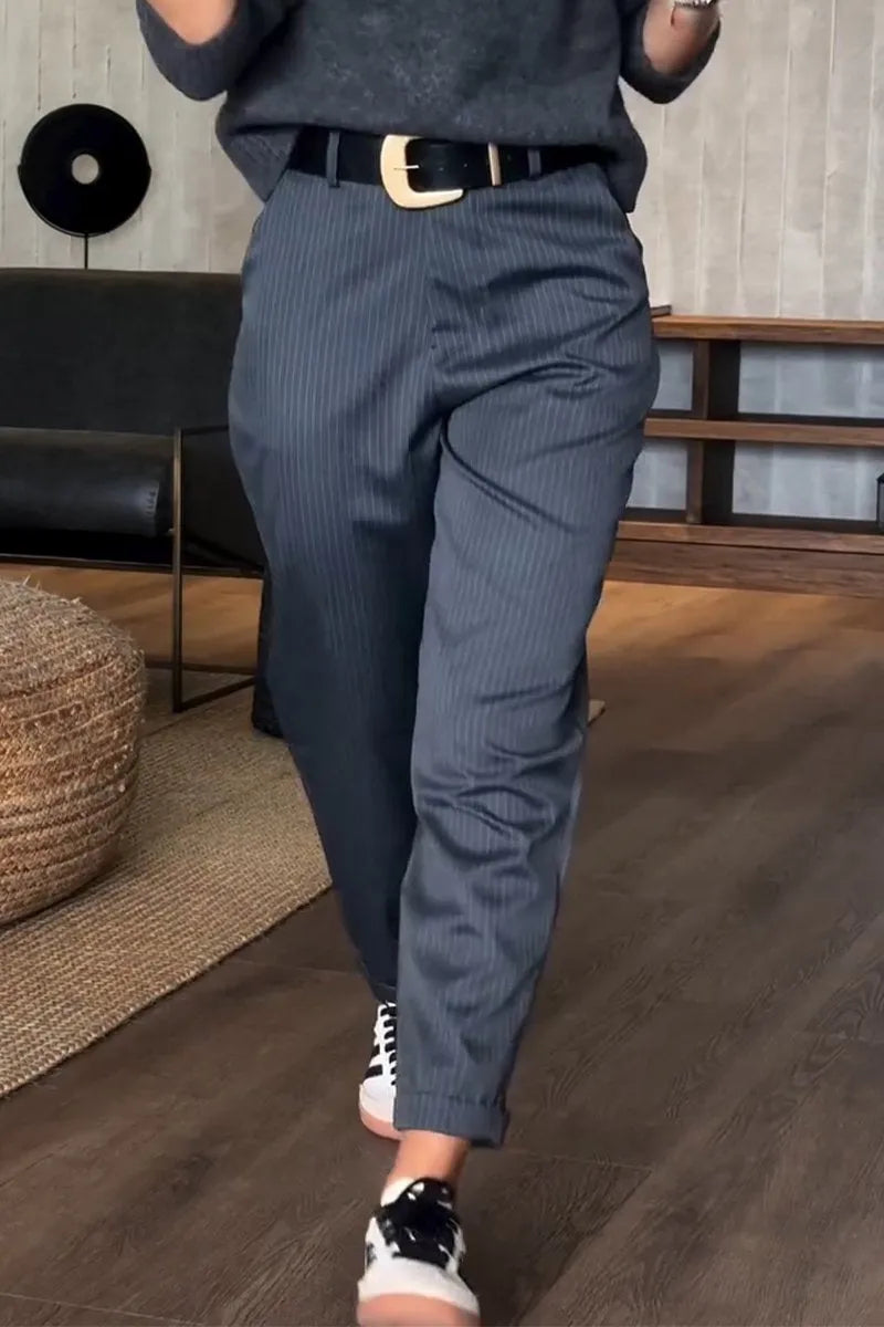 Sleek Tailored Pants | High Waist Pinstripe Trousers for Women - Comfortable Fit