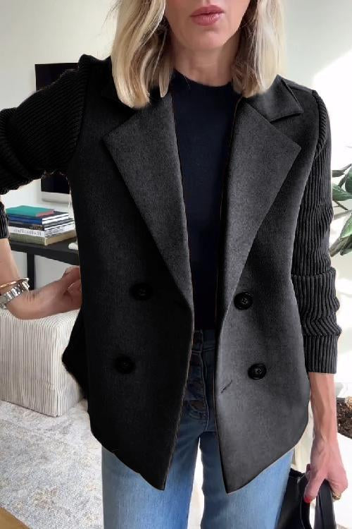 Knit Sleeve Blazer – Premium Double Breasted Blazer With Chic Contrast Sleeves