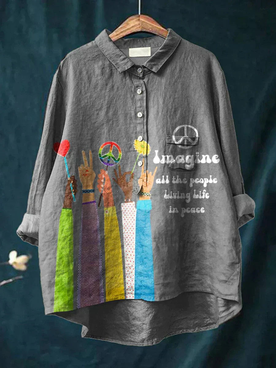 Peace Art Shirt - Boho Chic Long Sleeve Shirt With Vibrant Artistic Print