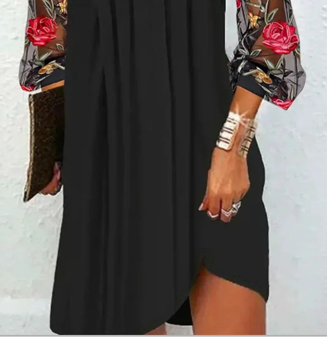 Elegant Mini Dress with V-Neck and Sheer Sleeves – Lightweight Summer Style