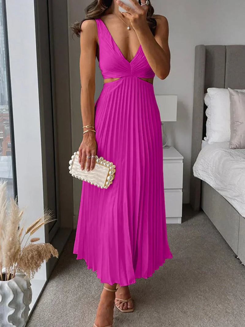 Elegant Dress With Slit - Sculpted Waist Pleated Skirt For Weddings