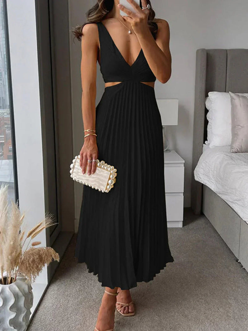 Elegant Dress With Slit - Sculpted Waist Pleated Skirt For Weddings