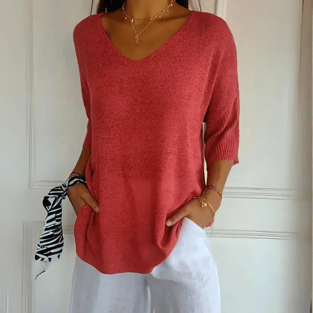 Relaxed Elegant Top – Lightweight Breathable V-Neck Blouse | Versatile Casual Wear