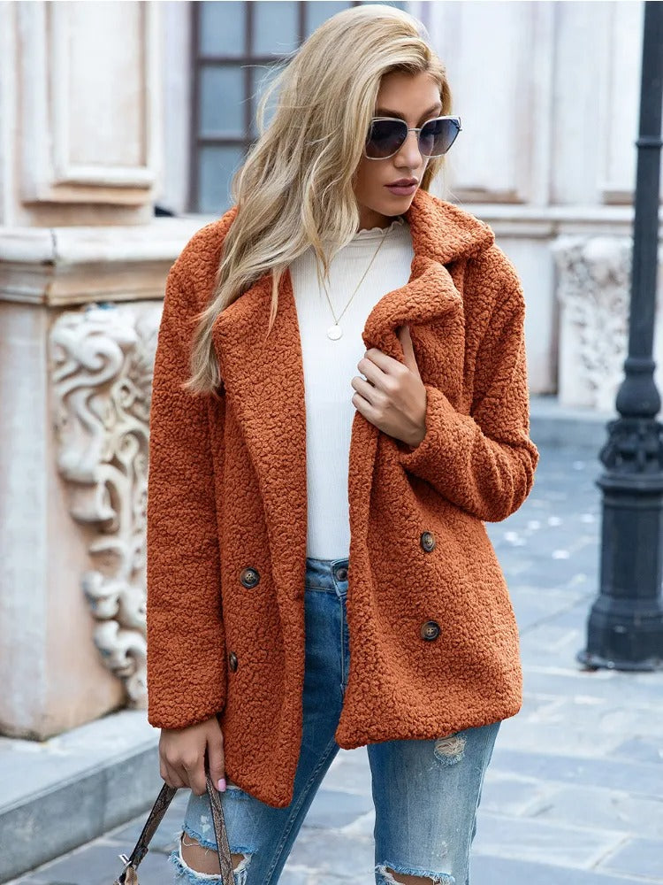 Double Breasted Teddy Coat – Chic Cozy Coat With Plush Fleece Jacket