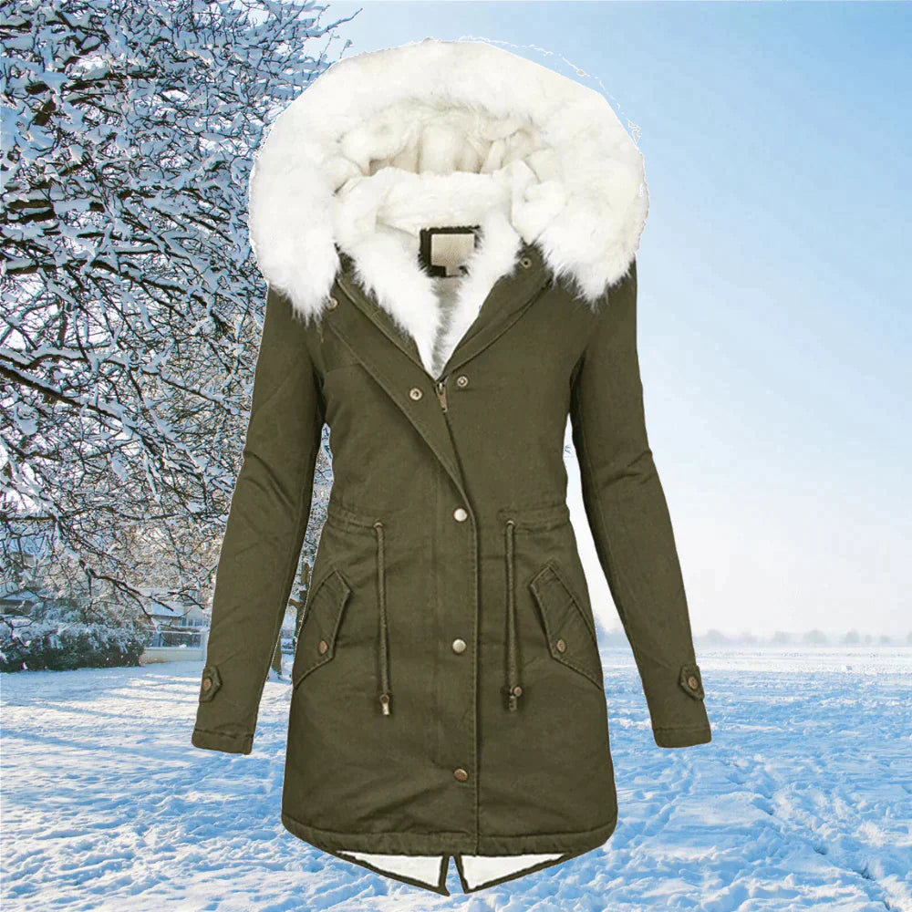 Hooded Fur Lined Jacket – Plus Size Winter Parka Coat With Adjustable Drawstring Waist