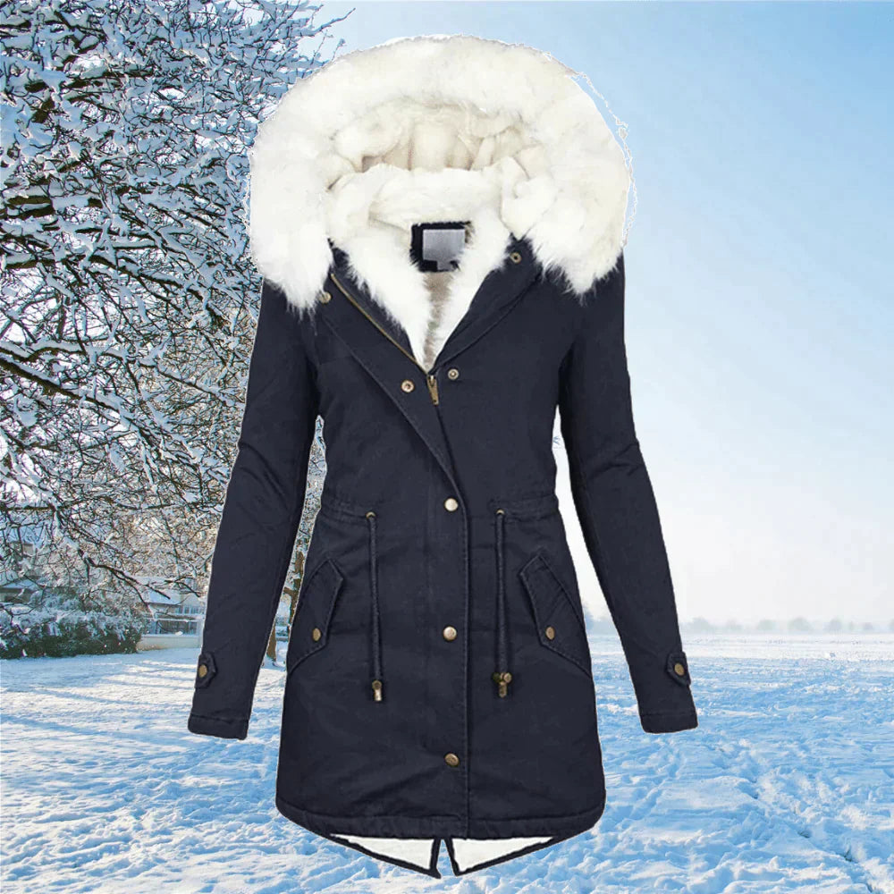 Hooded Fur Lined Jacket – Plus Size Winter Parka Coat With Adjustable Drawstring Waist