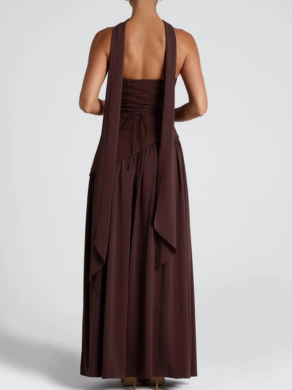 Strapless Slit Gown – Elegant Maxi Dress With Ribbon Detail & Satin Blend Fabric
