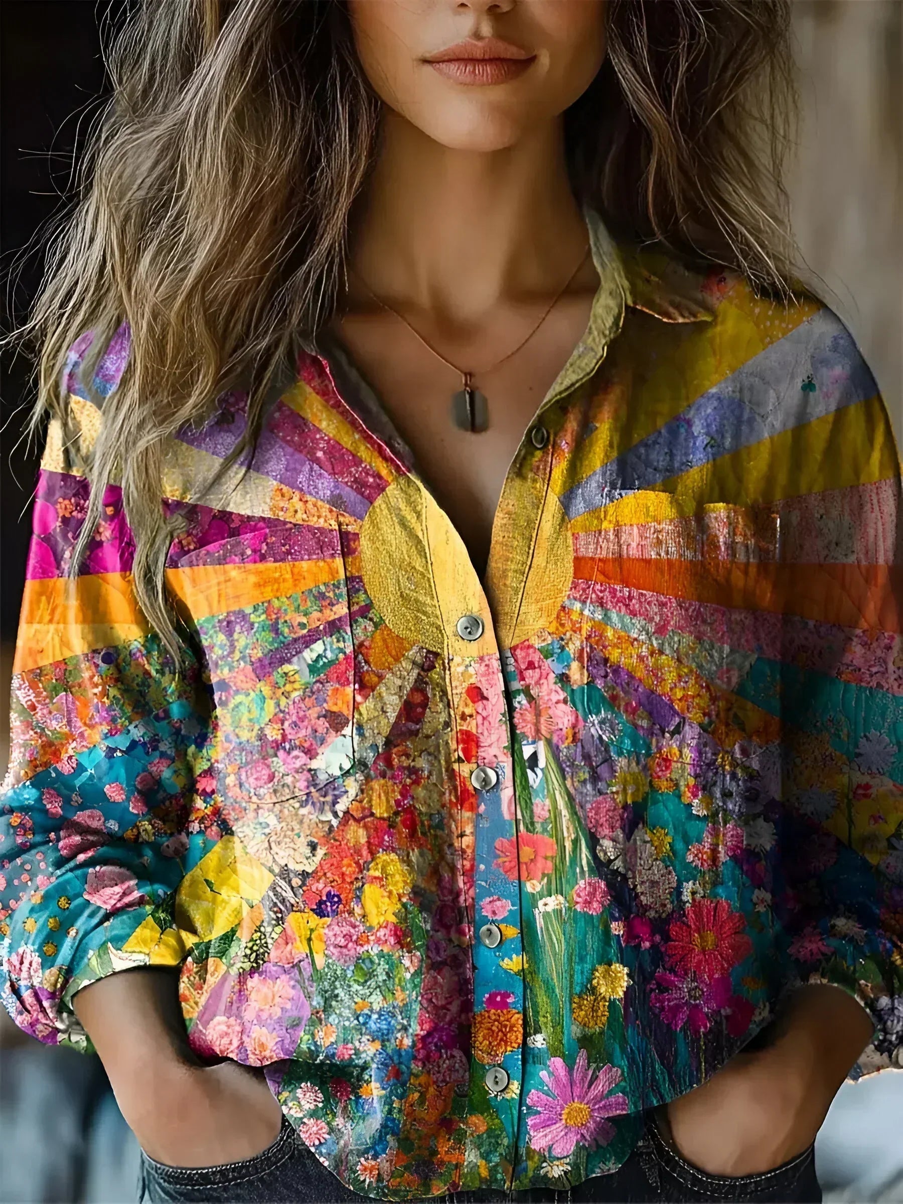 Floral Patchwork Blouse – Elegant Women's Lightweight Summer Top | Tailored Relaxed Fit