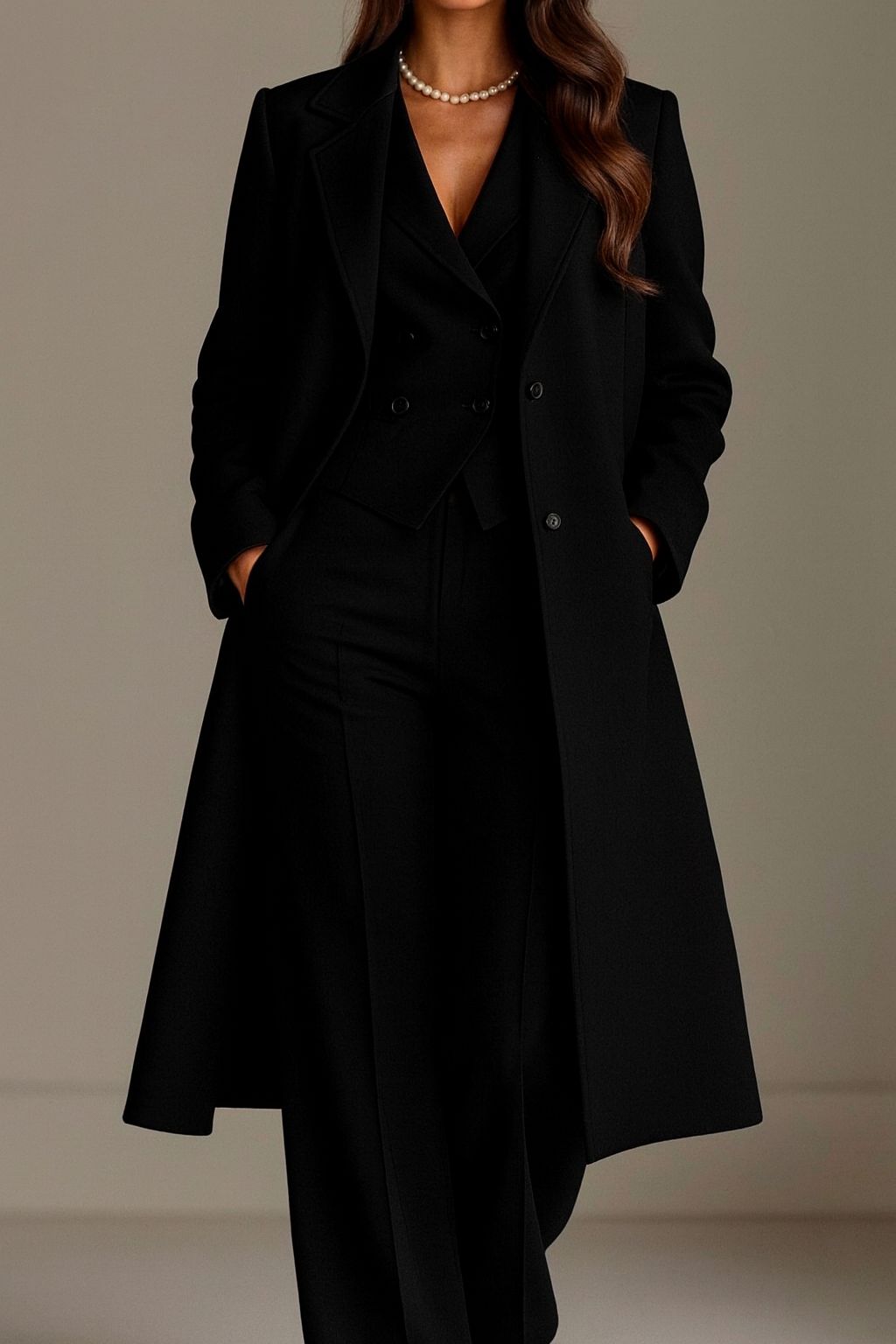 Elegant Three Piece Set – Women's Tailored Blazer, Double Breasted Vest & Matching Trousers