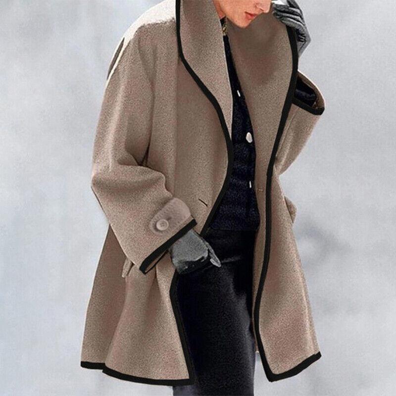 Two-Tone Statement Jacket – Women's Stylish Winter Coat with Button Closure