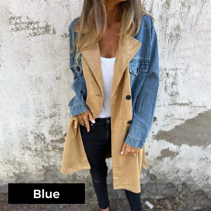 Denim Trench Coat - Mid Length Belted Waist Casual Spring Layering Jacket