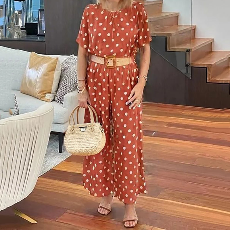 Polka Dot Two-Piece Set – Casual Relaxed Fit Loungewear Outfit For Summer