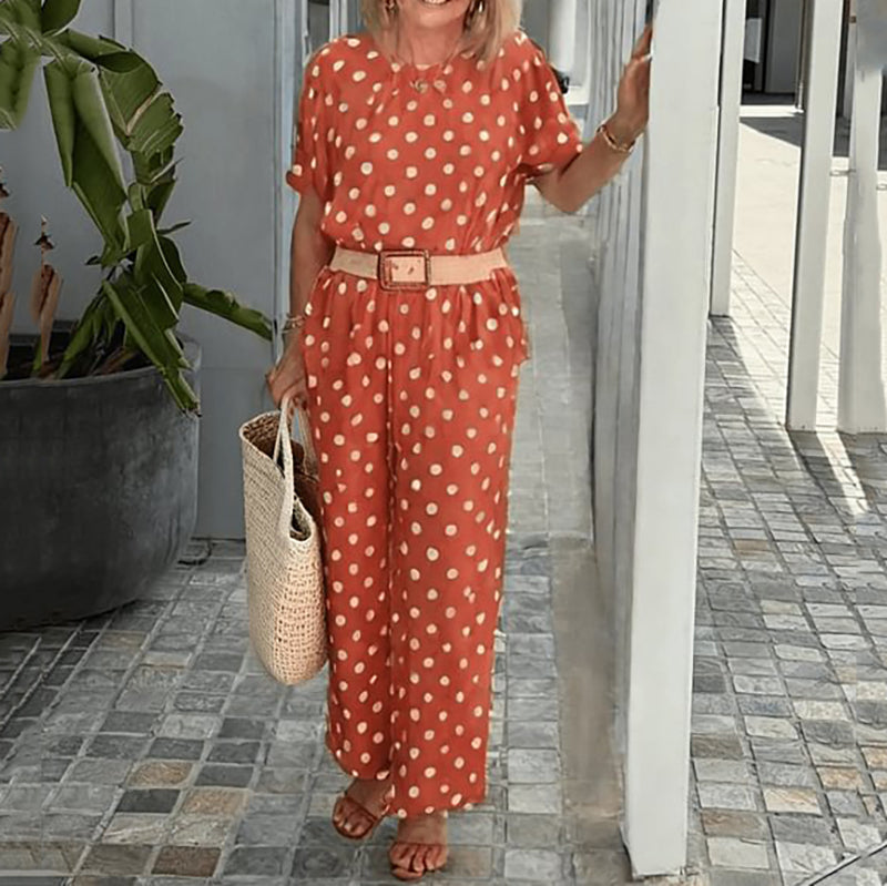 Polka Dot Two-Piece Set – Casual Relaxed Fit Loungewear Outfit For Summer