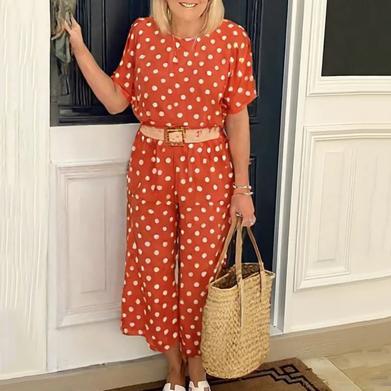 Polka Dot Two-Piece Set – Casual Relaxed Fit Loungewear Outfit For Summer