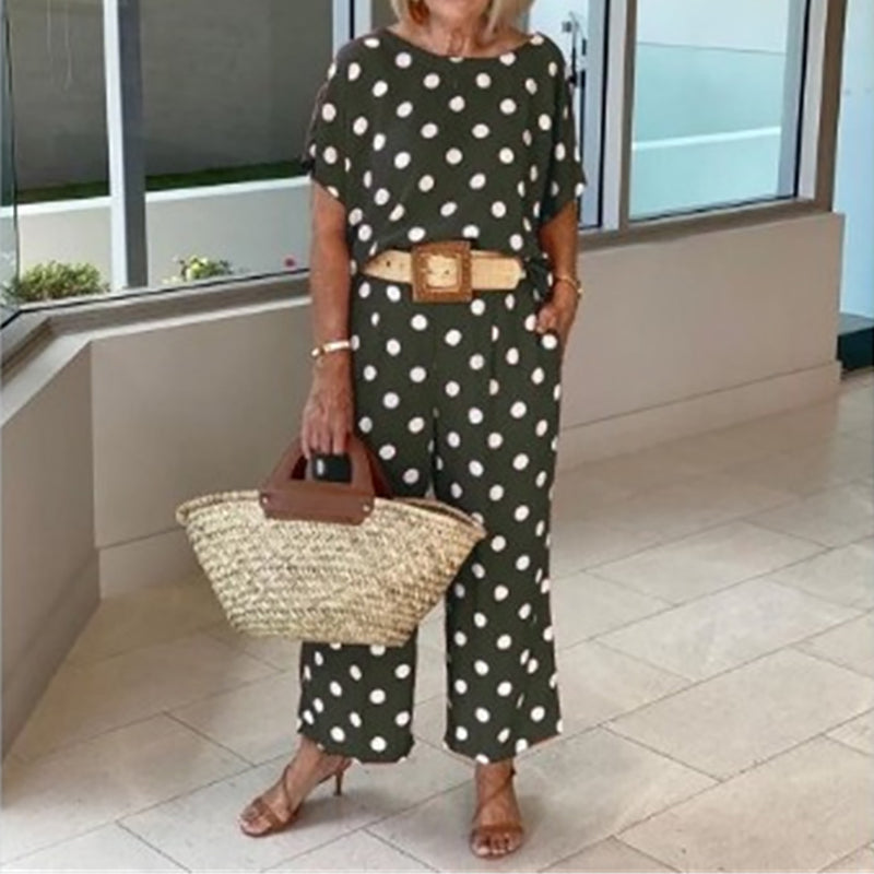 Polka Dot Two-Piece Set – Casual Relaxed Fit Loungewear Outfit For Summer