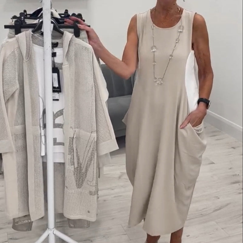 Sleeveless Dress With Pockets - Lightweight Summer Cotton Linen Dress For Women