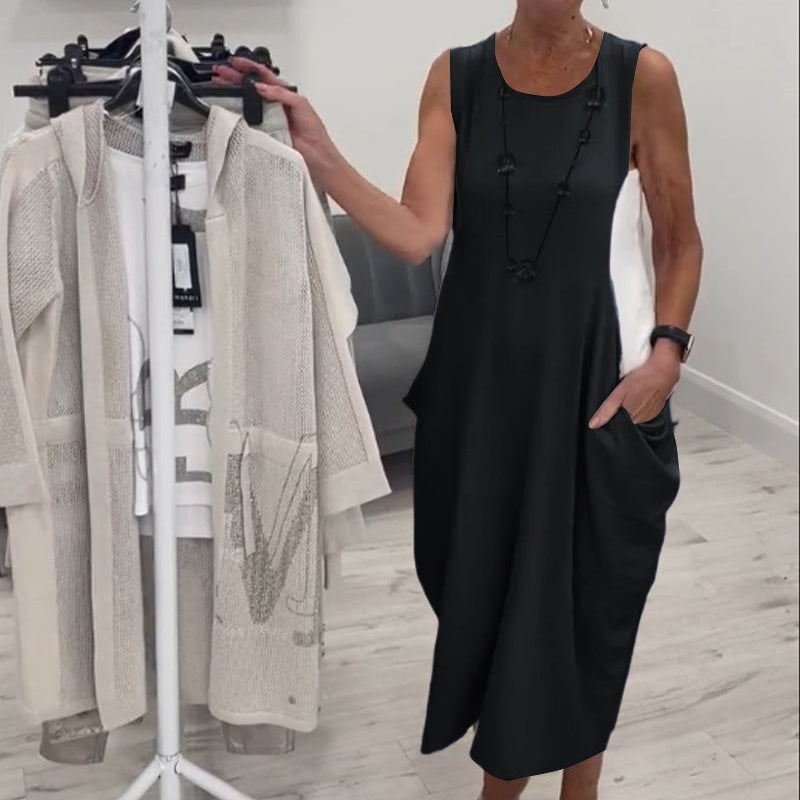 Sleeveless Dress With Pockets - Lightweight Summer Cotton Linen Dress For Women