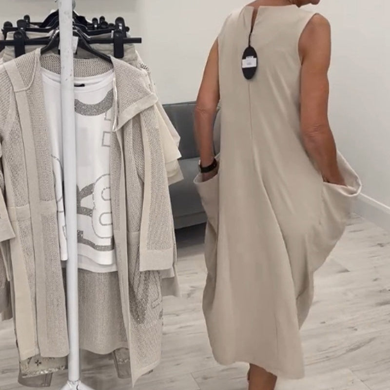 Sleeveless Dress With Pockets - Lightweight Summer Cotton Linen Dress For Women