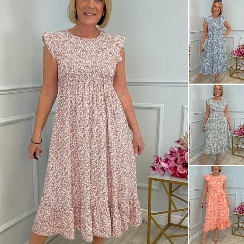 High Waisted Floral Dress – Lightweight Cotton Blend With Flattering Fit