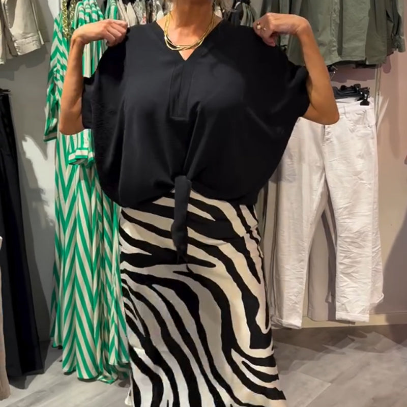 Women's Knot Blouse Set – Elegant Midi Skirt Outfit | Stylish Office & Casual Wear