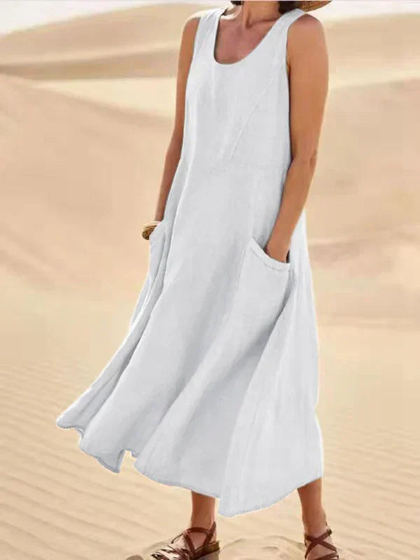 Soft Linen Dress – Lightweight Casual Summer Dress With Side Pockets