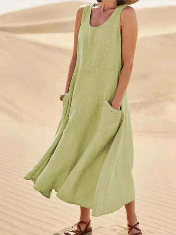 Soft Linen Dress – Lightweight Casual Summer Dress With Side Pockets