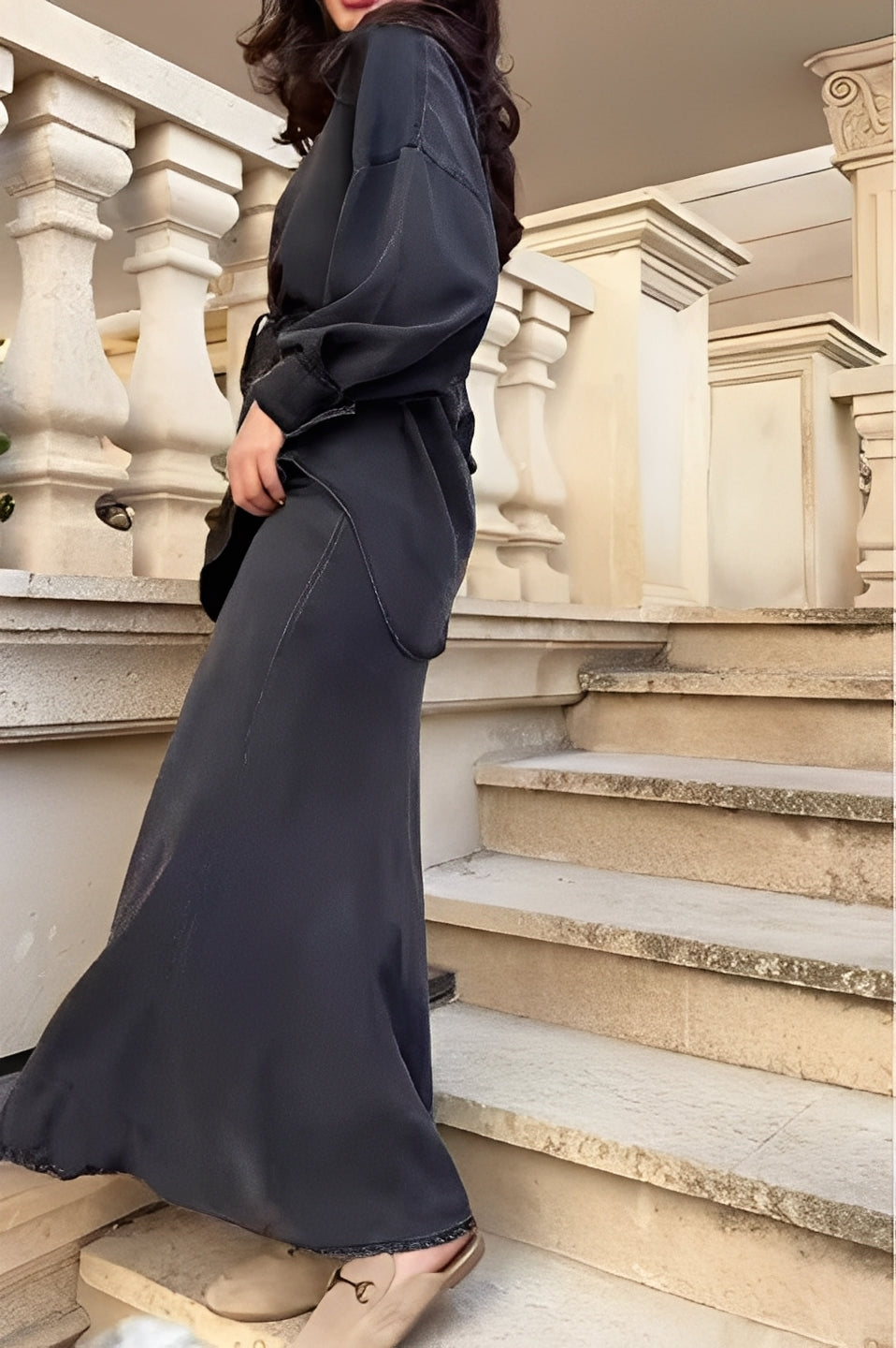 Tie Drawstring Shirt Set – Long Sleeve Outfit With Matching Skirt Combo