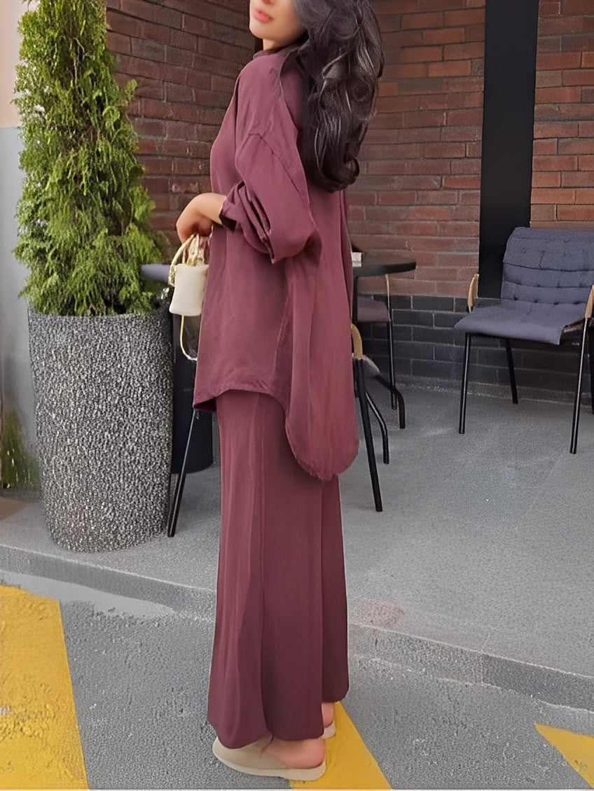 Tie Drawstring Shirt Set – Long Sleeve Outfit With Matching Skirt Combo