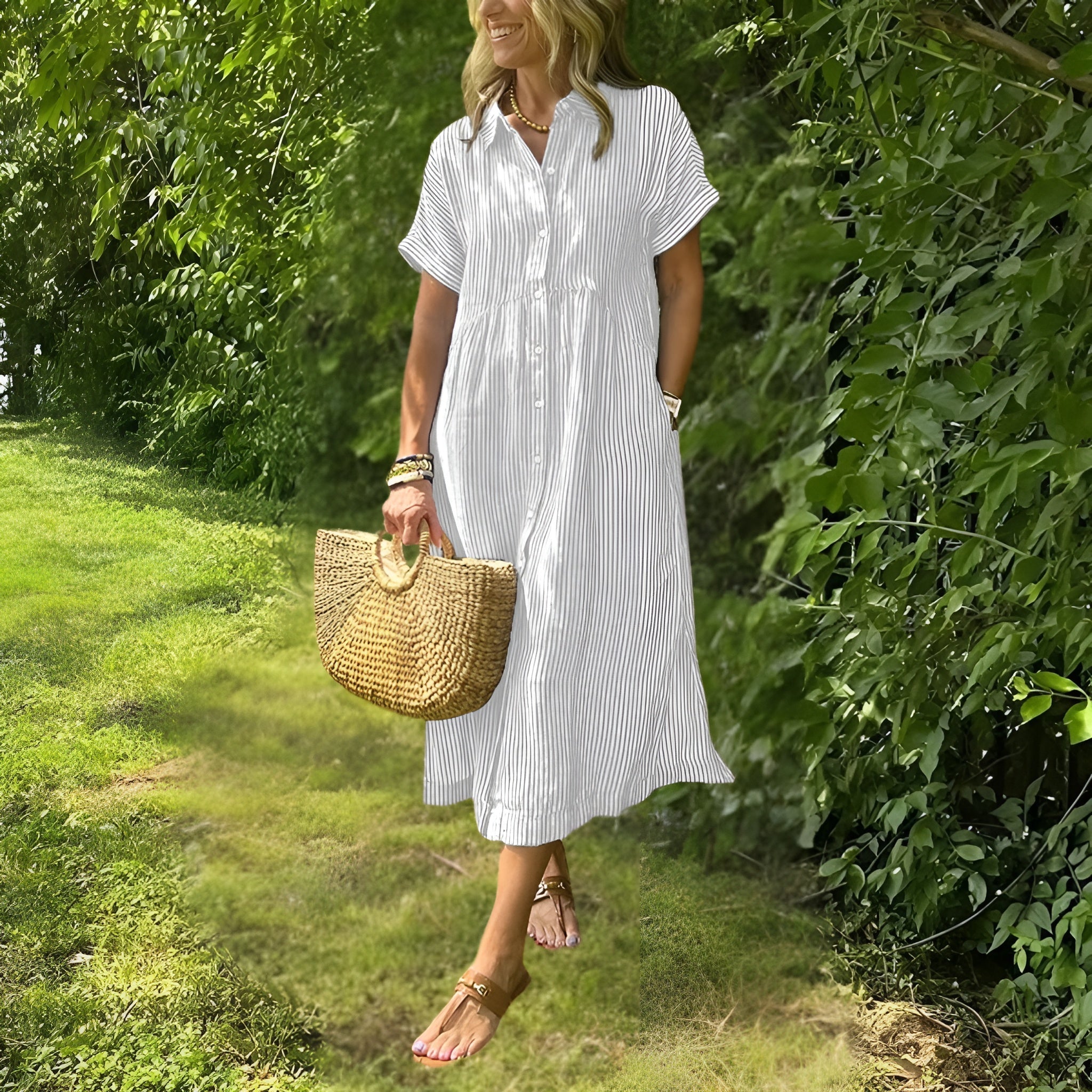 Striped Shirtdress – Flattering Fit Button Up Dress | Classic Cotton Linen Style